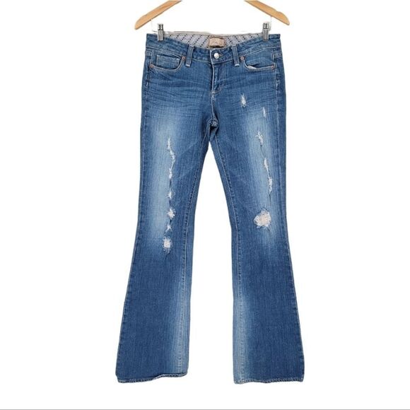Paige Laurel Canyon Bootcut Flare Light Wash Distressed Jeans Women's 28 - Picture 1 of 16